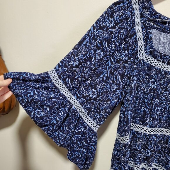 FREE PEOPLE Talk About It Tunic Top Blouse Tiered Peasant Floral Women's Medium - Picture 5 of 13